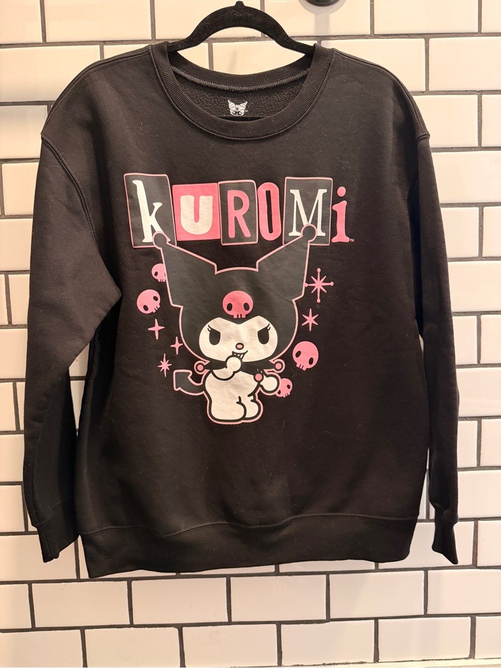 Sanrio Kuromi Black Crewneck with Pink & White Graphic